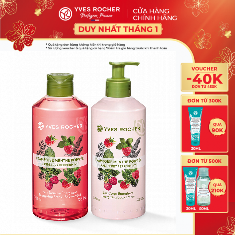 Combo Làm Sạch và Dưỡng Ẩm Yves Rocher Raspberry Peppermint 790ml