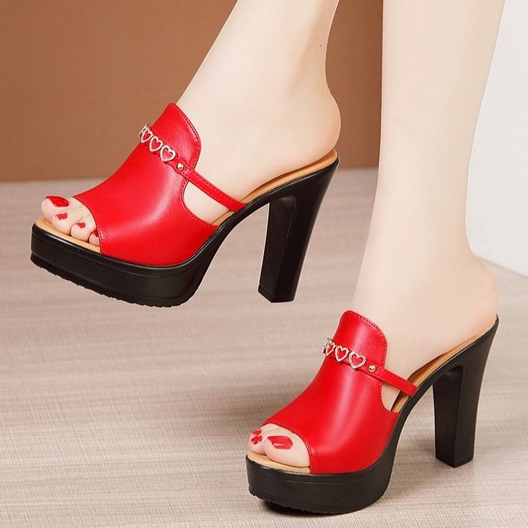 Sale - Dép cao gót quai kiểu TIM đá cao cấp