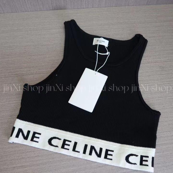Summer CE Home Striped Letter Ribbon Sports Vest Wears Short Celine  Suspender Lisa Same Hot Girl Top