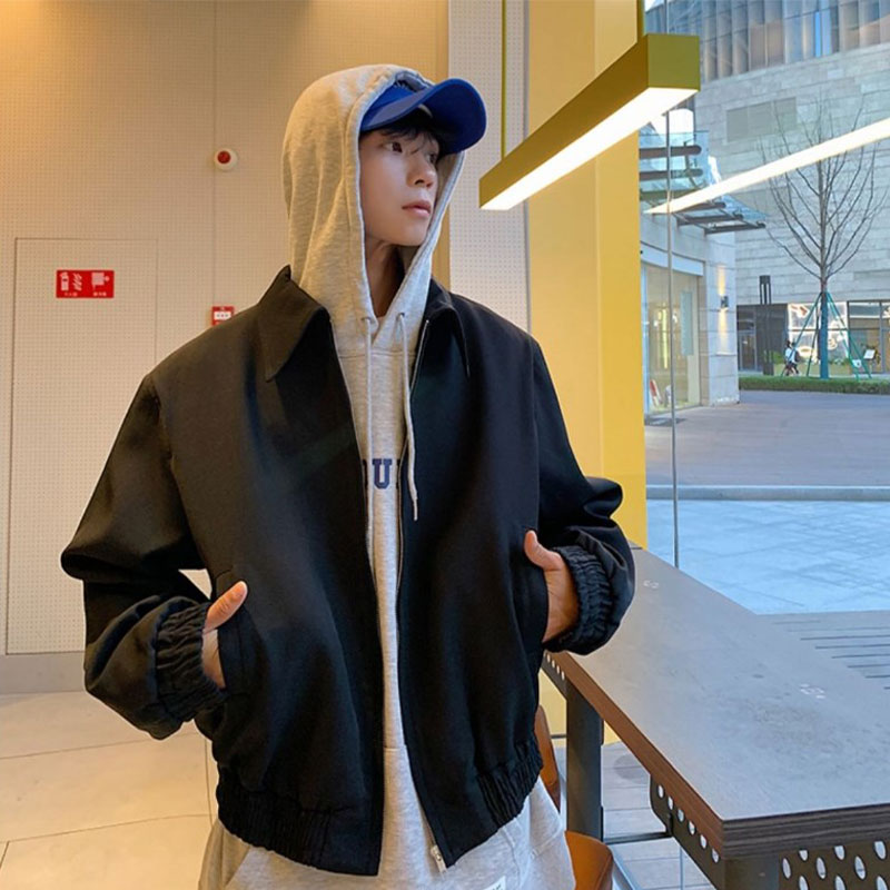 KYUSHUAD Men's zipped solid color cropped jacket Versatile business casual jacket