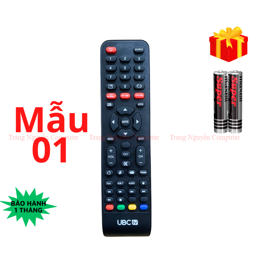 Remote điều khiển tivi ubc mã 01, remote điều khiển tv ubc - tặng kèm pin - trang nguyễn computer