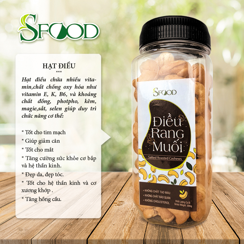 Điều rang muối Sfood, hạt điều rang muối nguyên hạt còn vỏ lụa