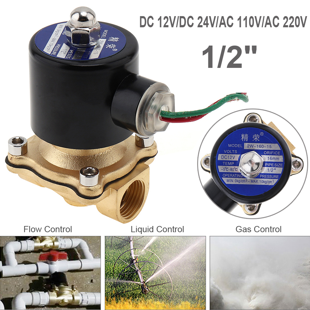 1/2" dn15 electric solenoid valve dc 12v / dc 24v / ac 110v / ac 220v pneumatic valve brass body water valve for water / oil / gas / air