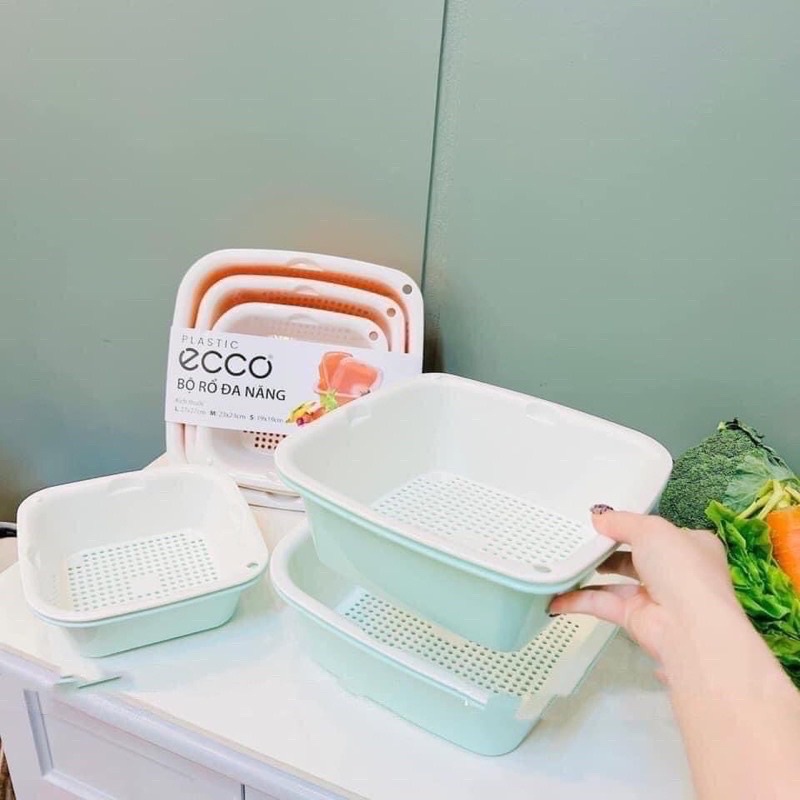 Bộ Rổ Nhựa Kèm Chậu 6 món Ecoco ( 3 Rổ 3 Chậu )Cao cấp