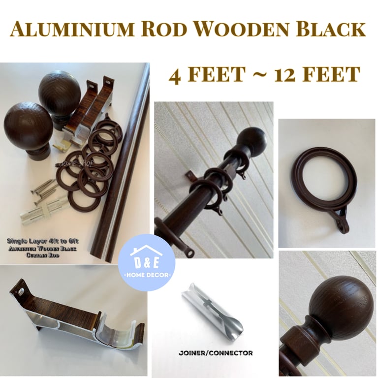 *Ready Made*Aluminium Wooden Black Curtain Rod/ Rod Langsir *with Nano