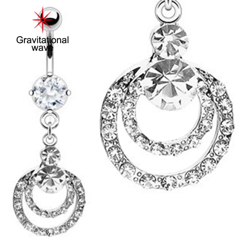 Gravitational wave Women Fashion Rhinestone Dangle Navel Button Bar Belly Ring Piercing Jewelry