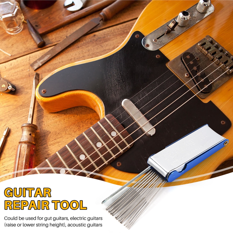(XAWS) 9Pcs Understring Radius Gauge + String Action Ruler Gauge Tool + Guitar Bridge Saddle Nut Files Set Guitar Repair Tool Accessories