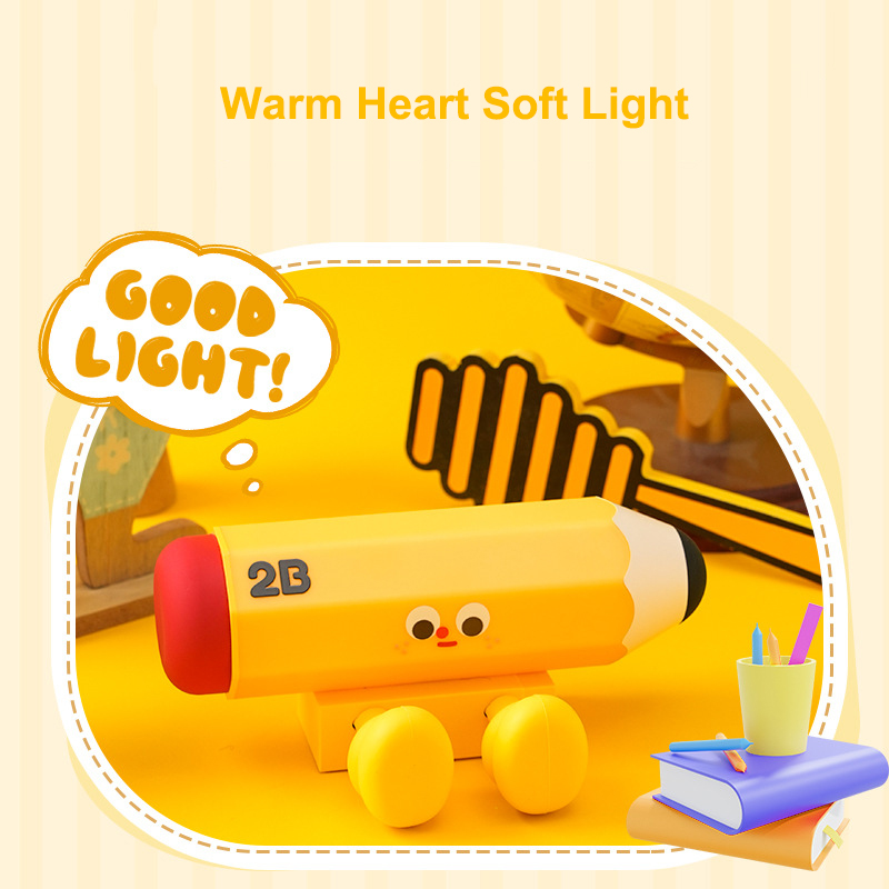 Pencil Night Light Children's LED Silicone Bedside Table Lamp USB Rechargeable Soft Light Eye Protection Paipap Dimming Lamp cute
