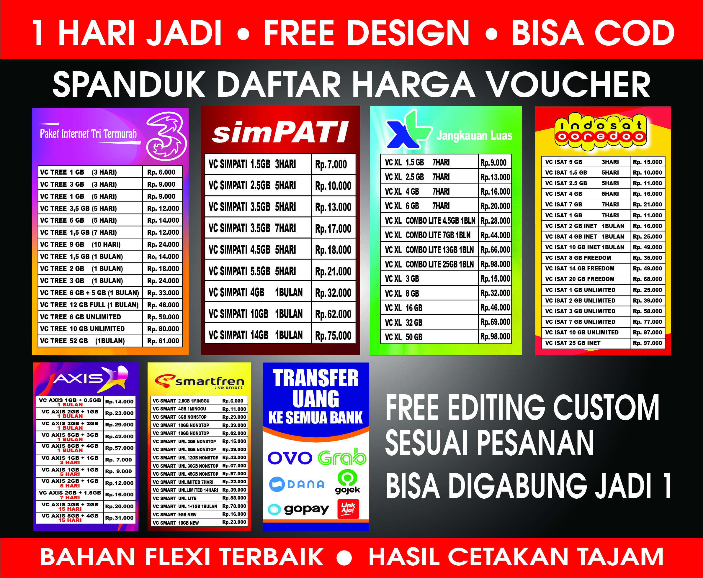 Spanduk Daftar Harga Voucher All Operator Free Design Lazada Indonesia 1551