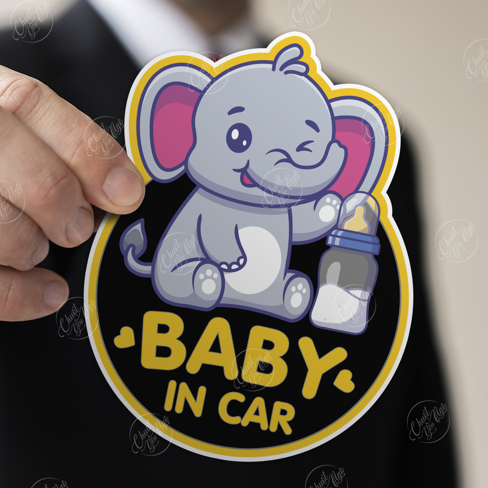 Combo 2 miếng dán Baby In Car hình con voi dễ thương
