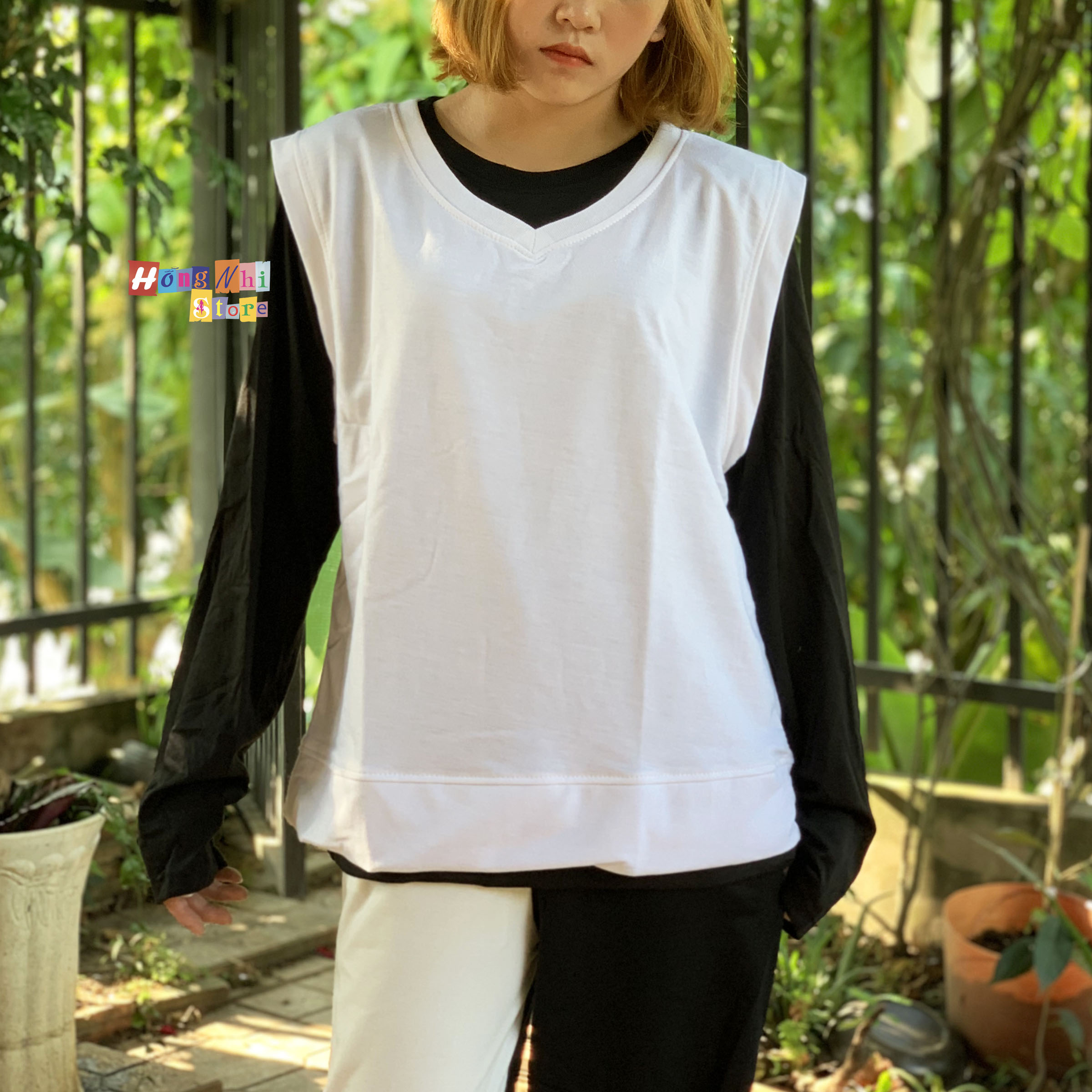 Áo gile trơn sát nách cổ tim màu hồng gile basic ulzzang unisex - mm