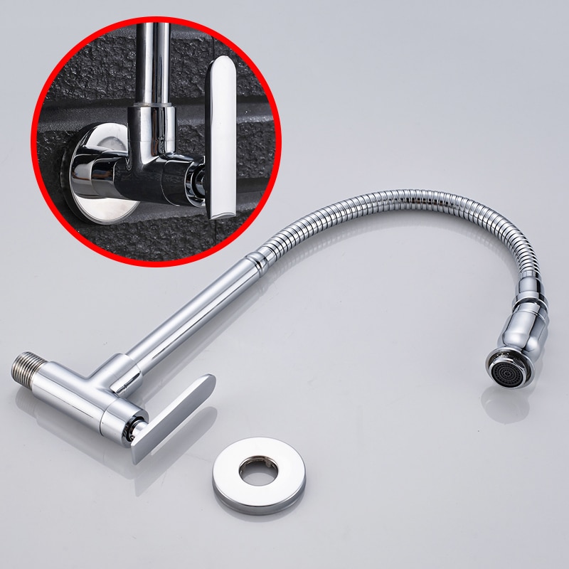 Solid Brass Kitchen Faucet Wall Mounted Chrome Kitchen Sink Faucet Kitchen Tap Single Cold Water Tap Torneira Cozinha De Parede Hot 2023