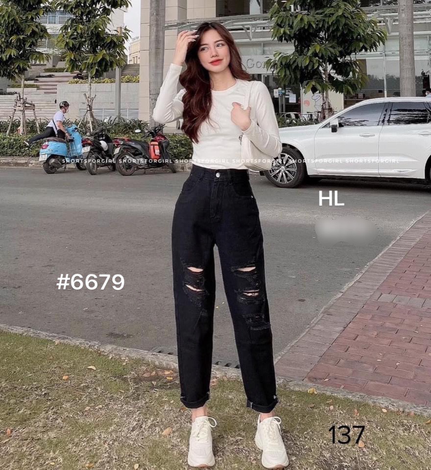 Quần jean baggy đen rách siêu đỉnh