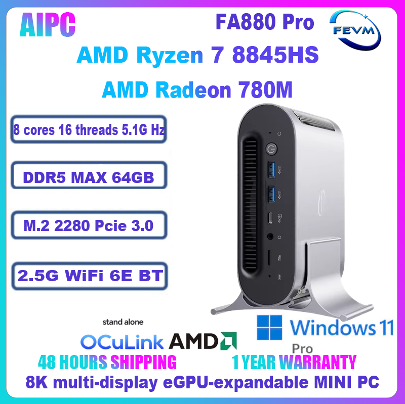 FEVM FA880 Pro Mini PC AMD Ryzen 7 8845HS 96GB DDR5 2×NVMe OCuLink