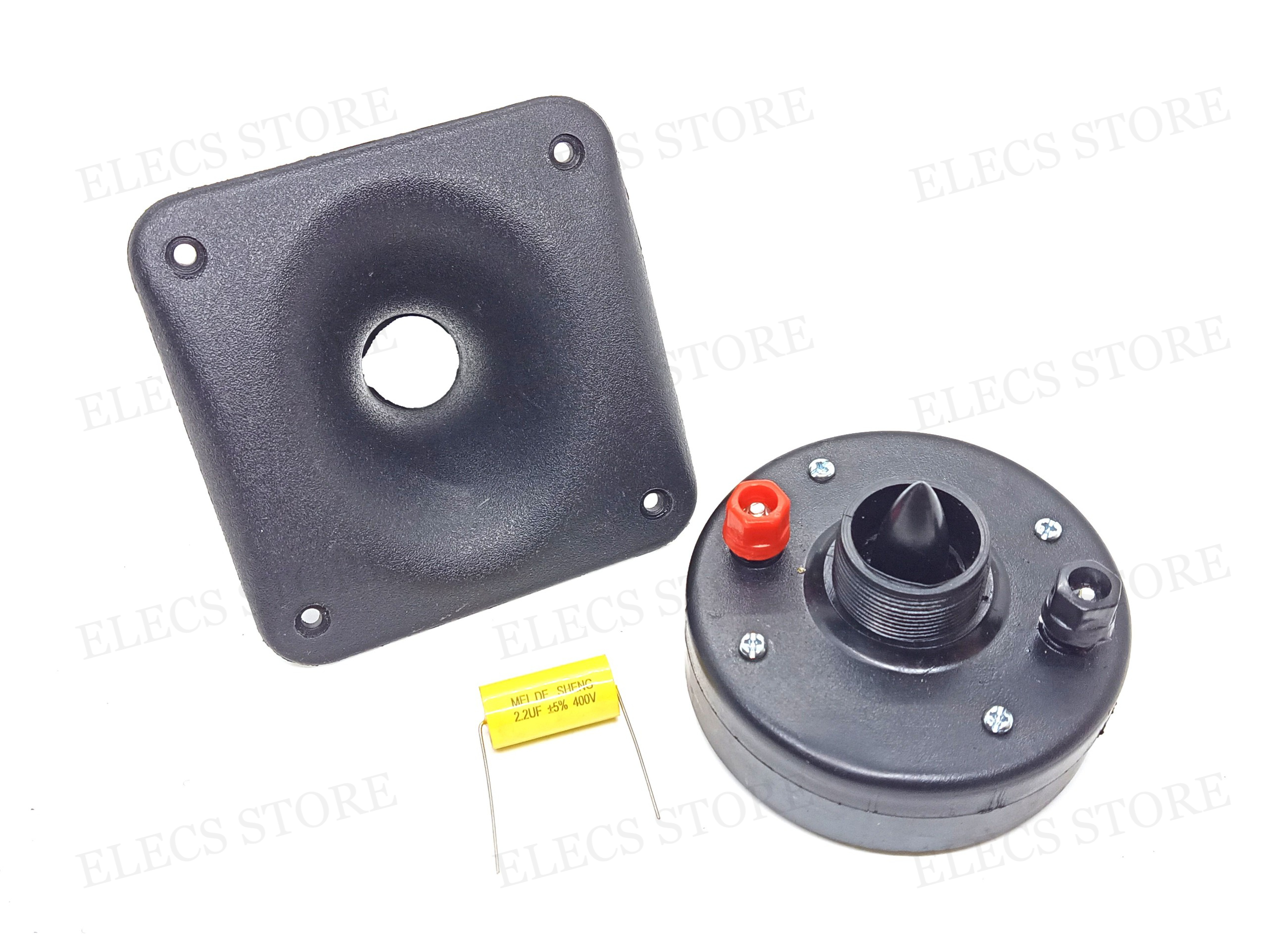 Loa treble kèn 350 + họng kèn vuông 12cm x 12cm + tụ loa treble 2.2uf