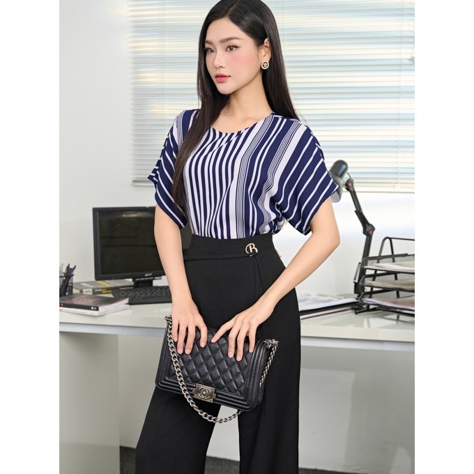 Áo sơ mi nữ lụa kẻ mát tay cánh dơi Orchid - BH2S366