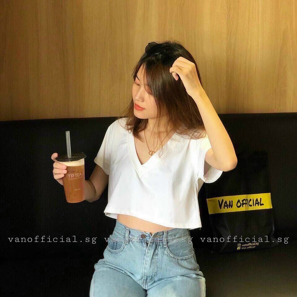 ÁO THUN TRƠN CROPTOP GIẤY CỔ TIM FORM CROPTOP