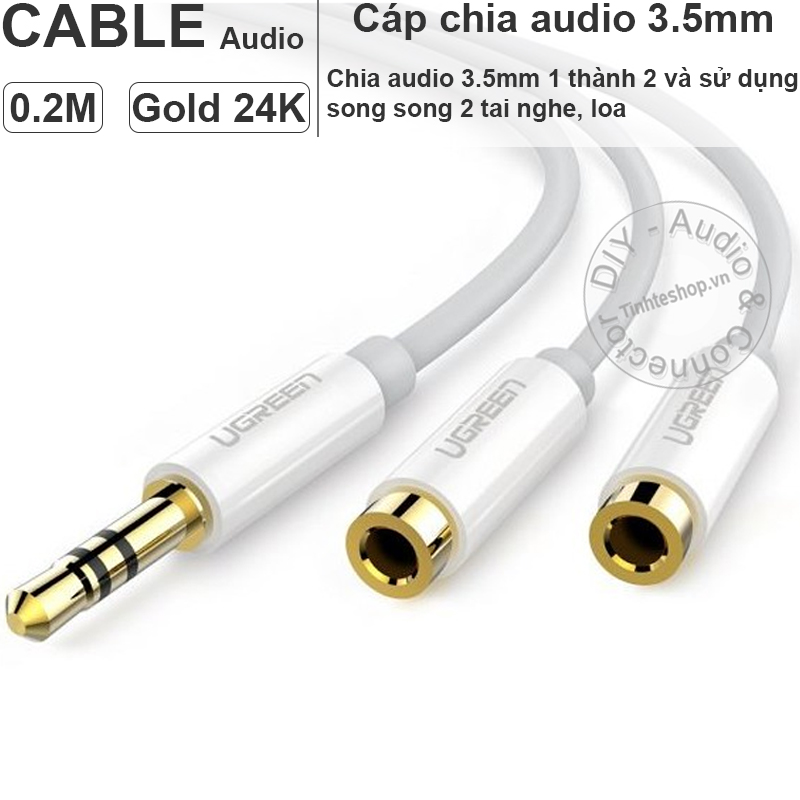 UGREEN 3.5mm Audio Stereo Y Splitter Cable 3.5mm Male to 2 Port 3.5mm Female for Earphone and Headset Splitter Adapter, Compatible for iPhone, Samsung, LG Smartphones, Tablets, MP3 Players, White - Black