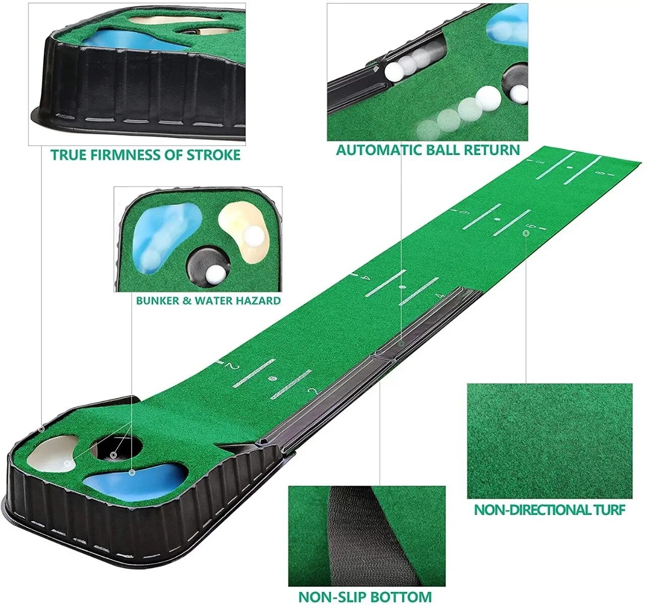 Pgm Golf Trong Nhà Đặt Mat Putter Huấn Luyện Viên Màu Xanh Lá Cây Thảm Thực Hành Đặt Bóng Trở Lại Thảm Pm005
