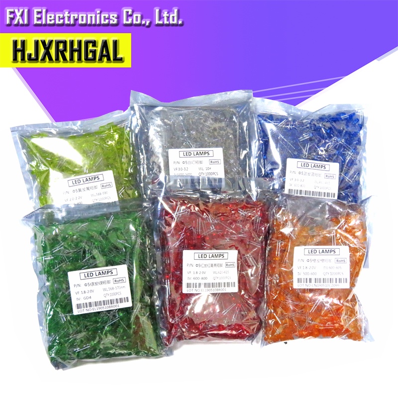 1000pcs Red Green Yellow White Orange Blue 5mm led light-emitting new