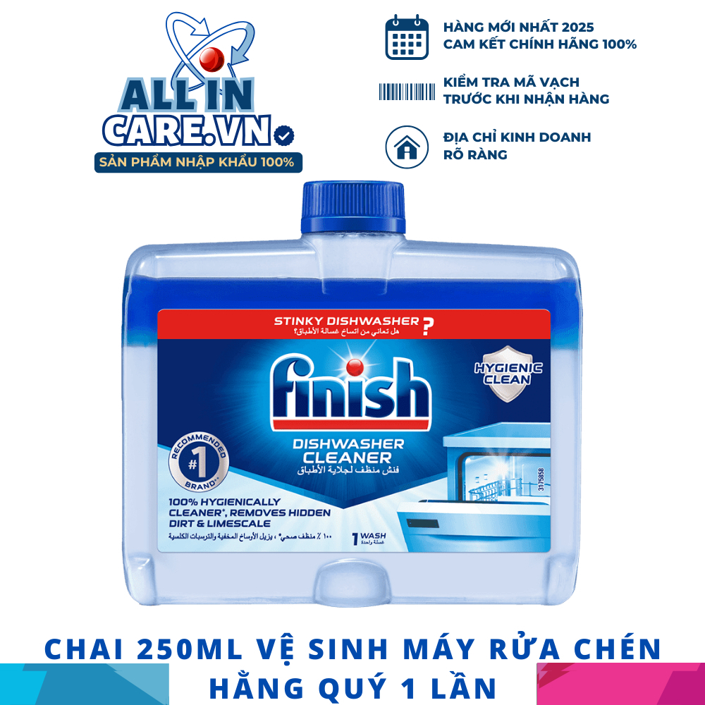 [Finish Chính Hãng] Chai 250ml dung dịch vệ sinh sạch sâu cặn bẩn máy rửa chén gia đình Finish EU) – (Khuyên dùng 3 tháng 1 lần).