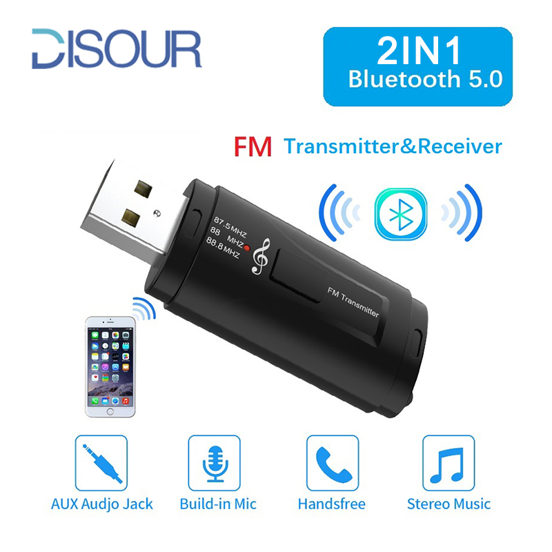 DISOUR Bộ Thu USB FM Bluetooth 5.0 2 Trong 1 Bộ Chuyển Đổi Âm Thanh Không thumbnail