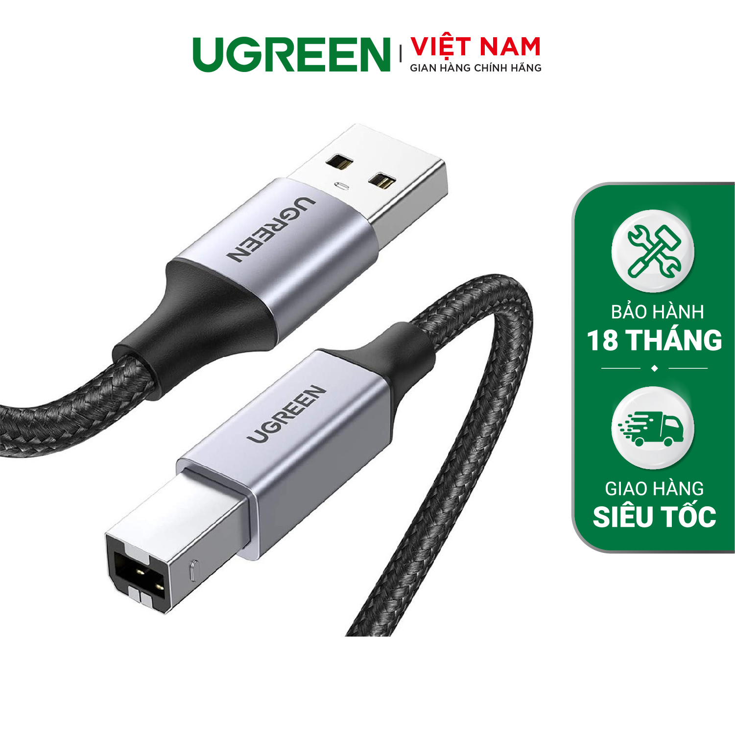 Cáp máy in USB A sang USB B UGREEN US369 – Tốc độ truyền tải 480Mbps – Sử dụng rộng rãi cho máy Fax máy in… – Hàng phân phối chính hãng – Bảo hành 18 tháng 1 đổi 1