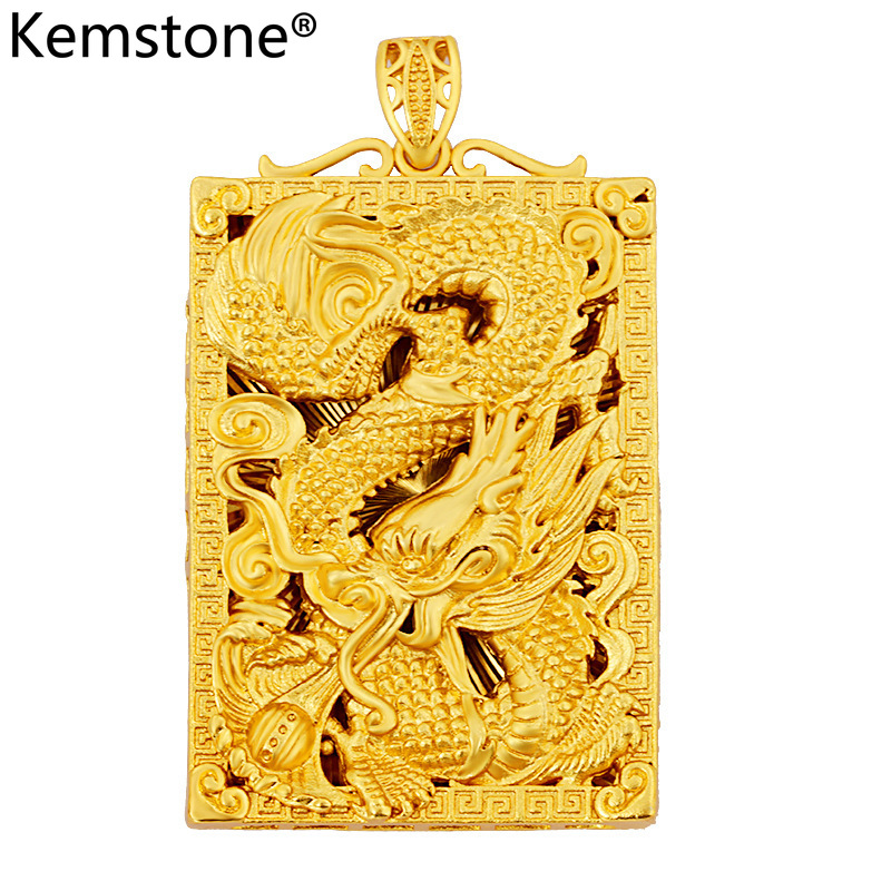 Kemstone 24k Gold Plated Cool Dragon Square Pendant Jewelry Gift for Men