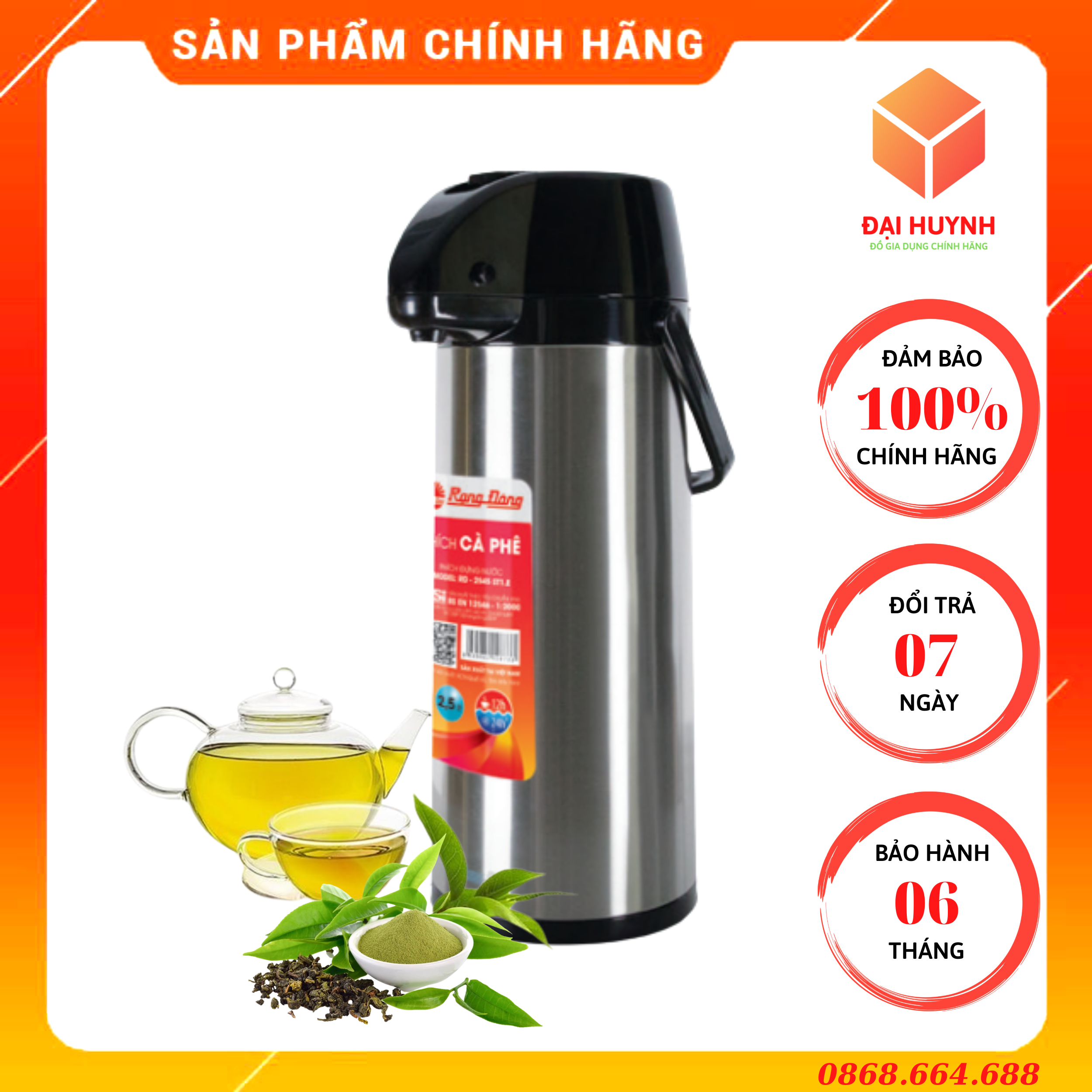 Bình Thủy, Phích Đựng Nước, Bình Giữ Nhiệt Tự Bơm Cao Cấp 2500ml Rạng Đông