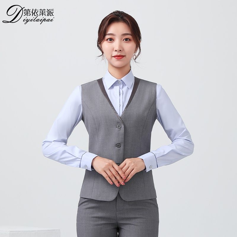 New China overalls women's light gray vest business hall