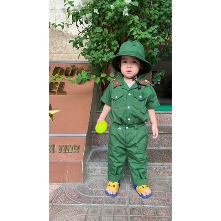 Đồ bộ đội cho bé trai bé gái quần dài tay ngắn tặng kèm nón bèo