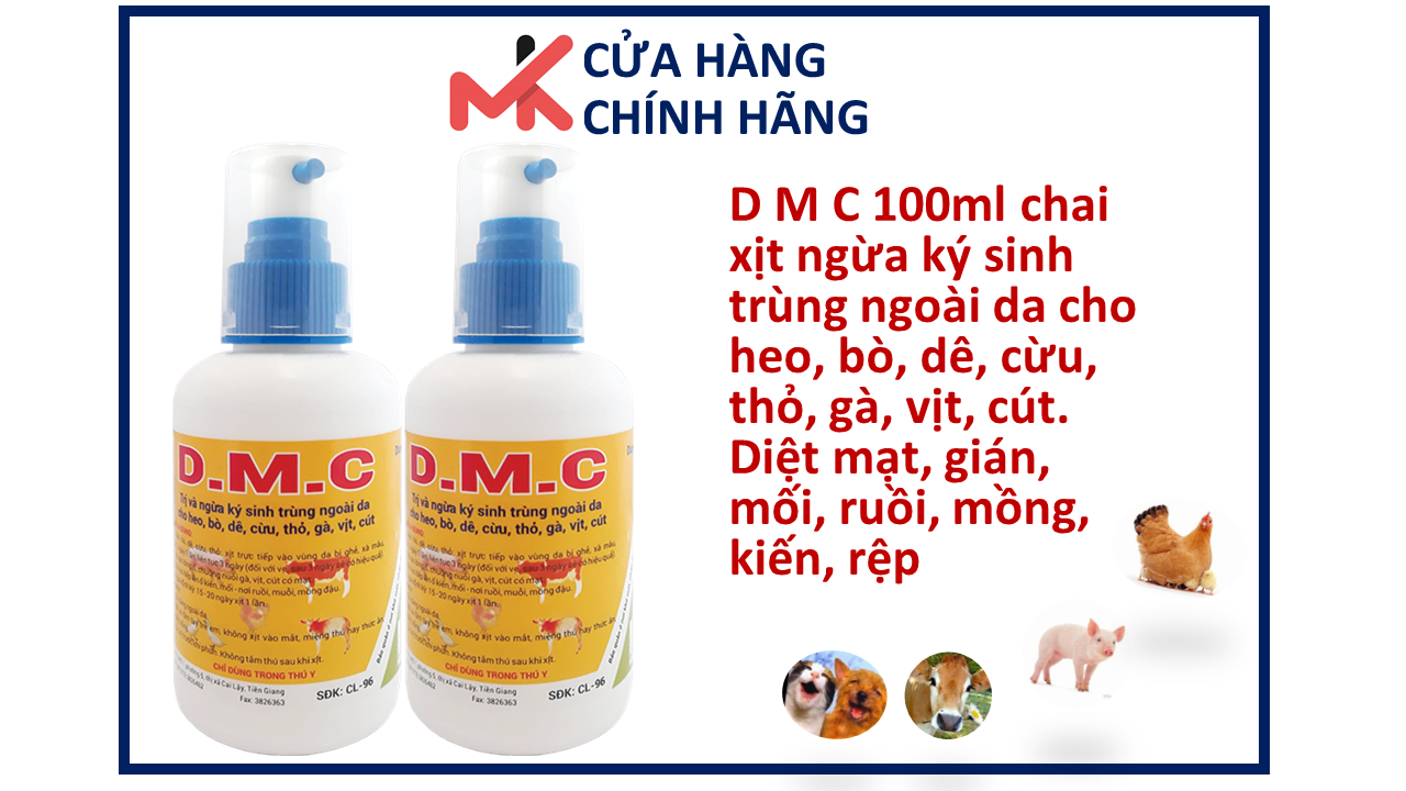 D M C 100ml chai xịt ngừa ký sinh trùng ngoài da cho heo, bò, dê, cừu, thumbnail