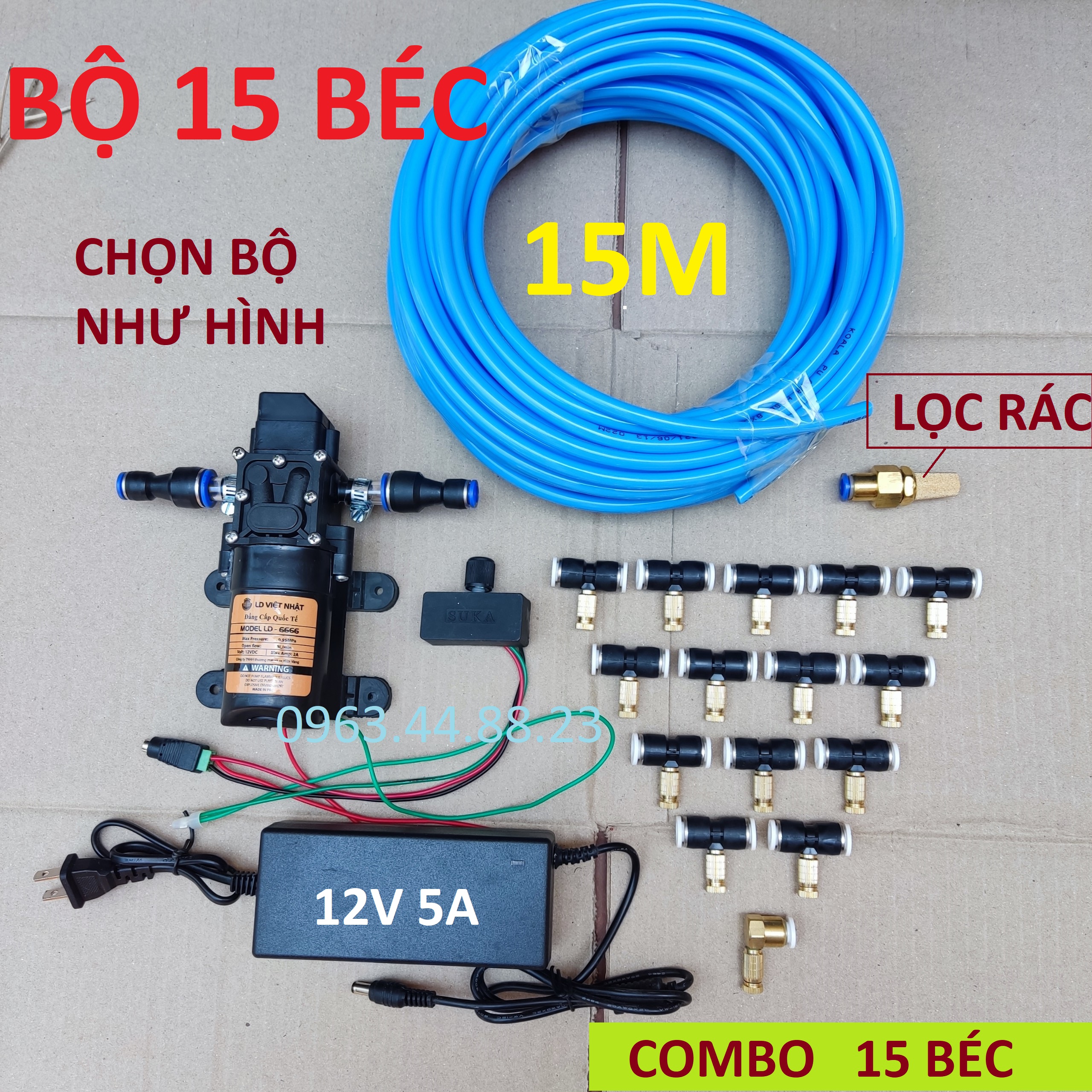 Bộ máy phun sương làm mát,tưới lan ,phun sương từ 5 béc đến 30 béc, kèm chiết áp điều chỉnh lượng nước-bơm phun sương mini 12v