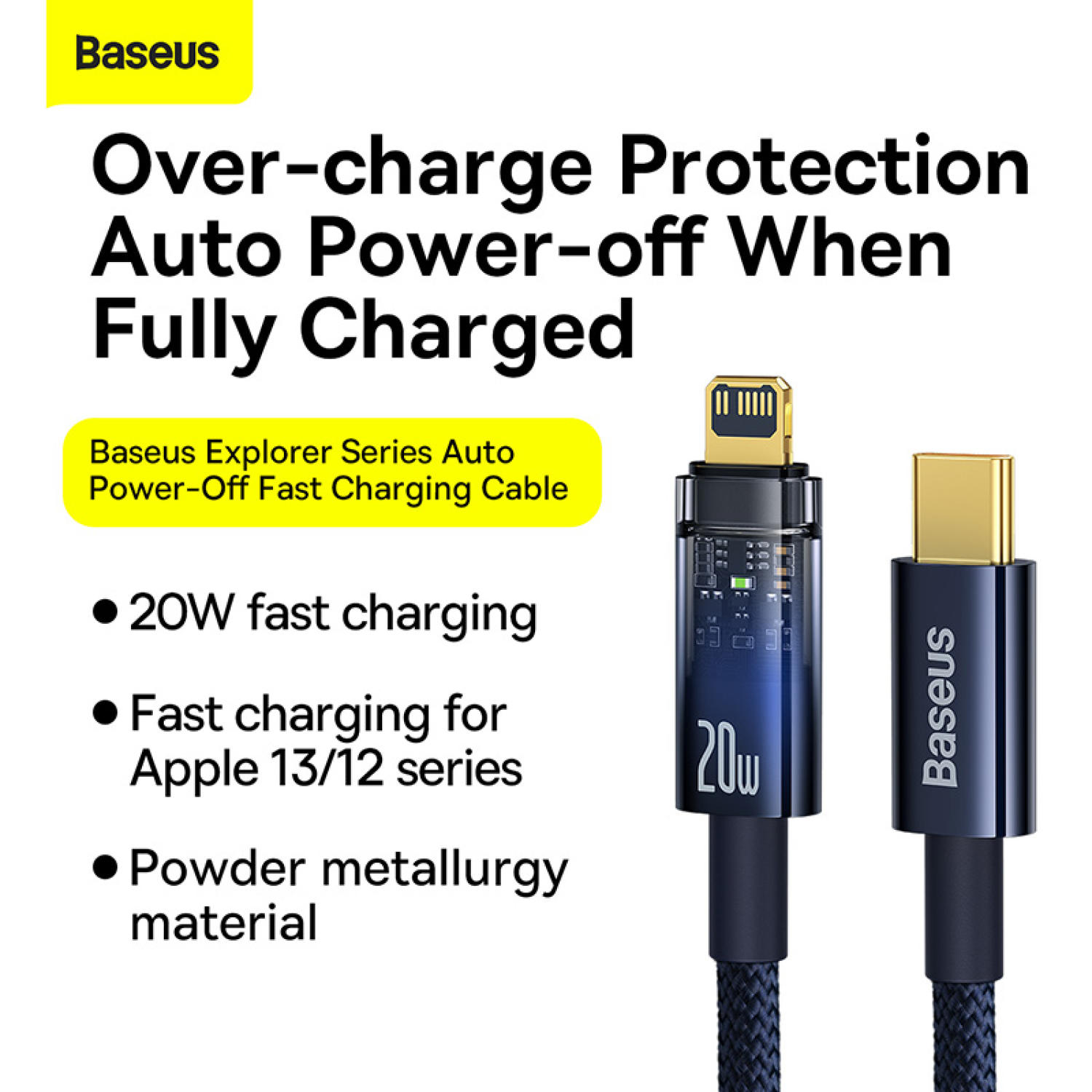 Cáp sạc nhanh Baseus Explorer Series Auto Power-Off Fast Charging Data Cable Type-C to IP 20W