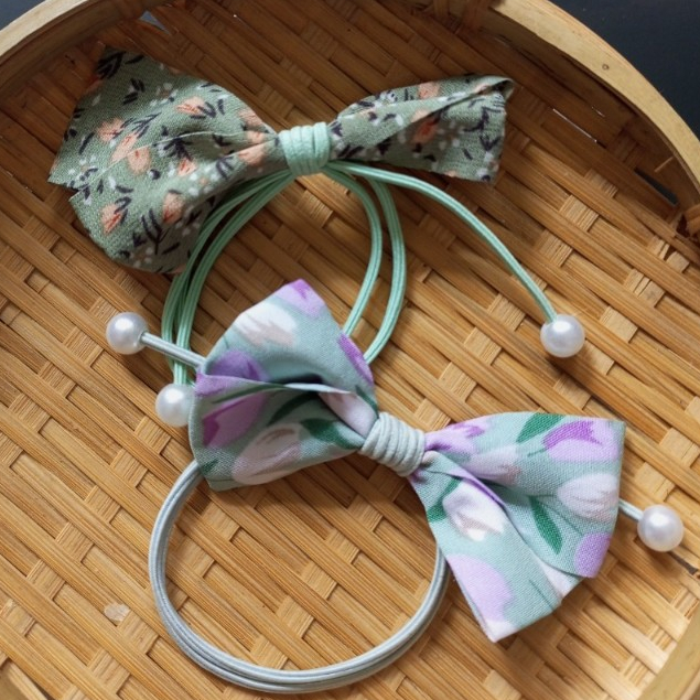 Set 2 dây cột tóc nơ vải màu sắc dễ thương
