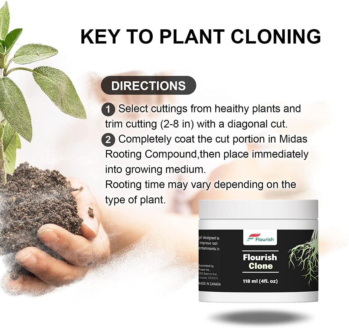 Flourish Strong Cloning Gel for Plant Cuttings for Professional and Home Based Growers 4oz,GLNUTRCLONE IBA Clone Rooting Hormone Gel 