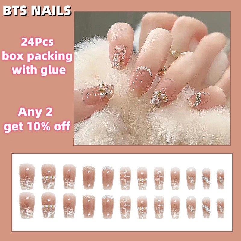 BTS%20%E3%80%90WITH%20GLUE%E3%80%9124Pcs%20Crystal%20Pearl%20Fake%20Nails%20DIY%20Art%20Design%20False%20Nails%20Wearable%20Nails%20Stylish%20Pattern%20Artificial%20Nails%20-%20Image%202