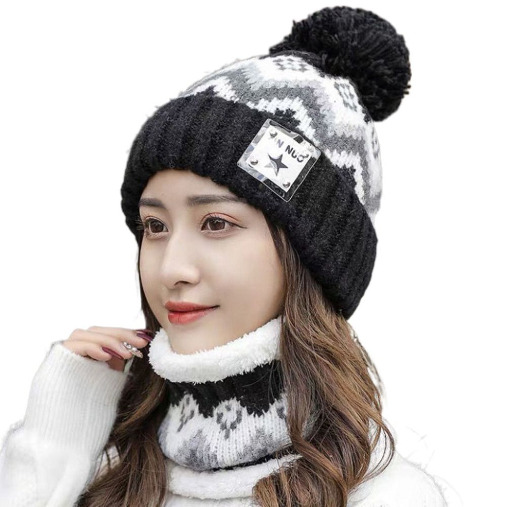 WCYC Chống gió Mũ Beanie Dày ấm áp Cộng với nhung Ấm cổ Ngoài trời Bảo vệ tai Mũ trùm đầu dệt kim Phụ nữ