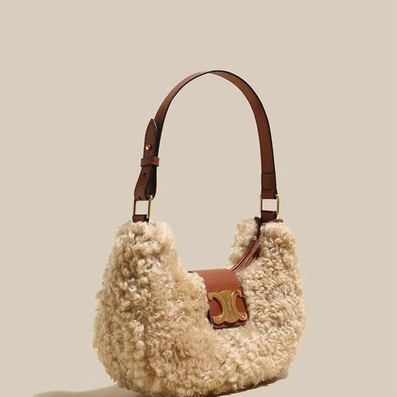 ELACCENT new bag saddle bag Lamb wool bag Plush bag furry women's bag Shoulder Messenger Bag