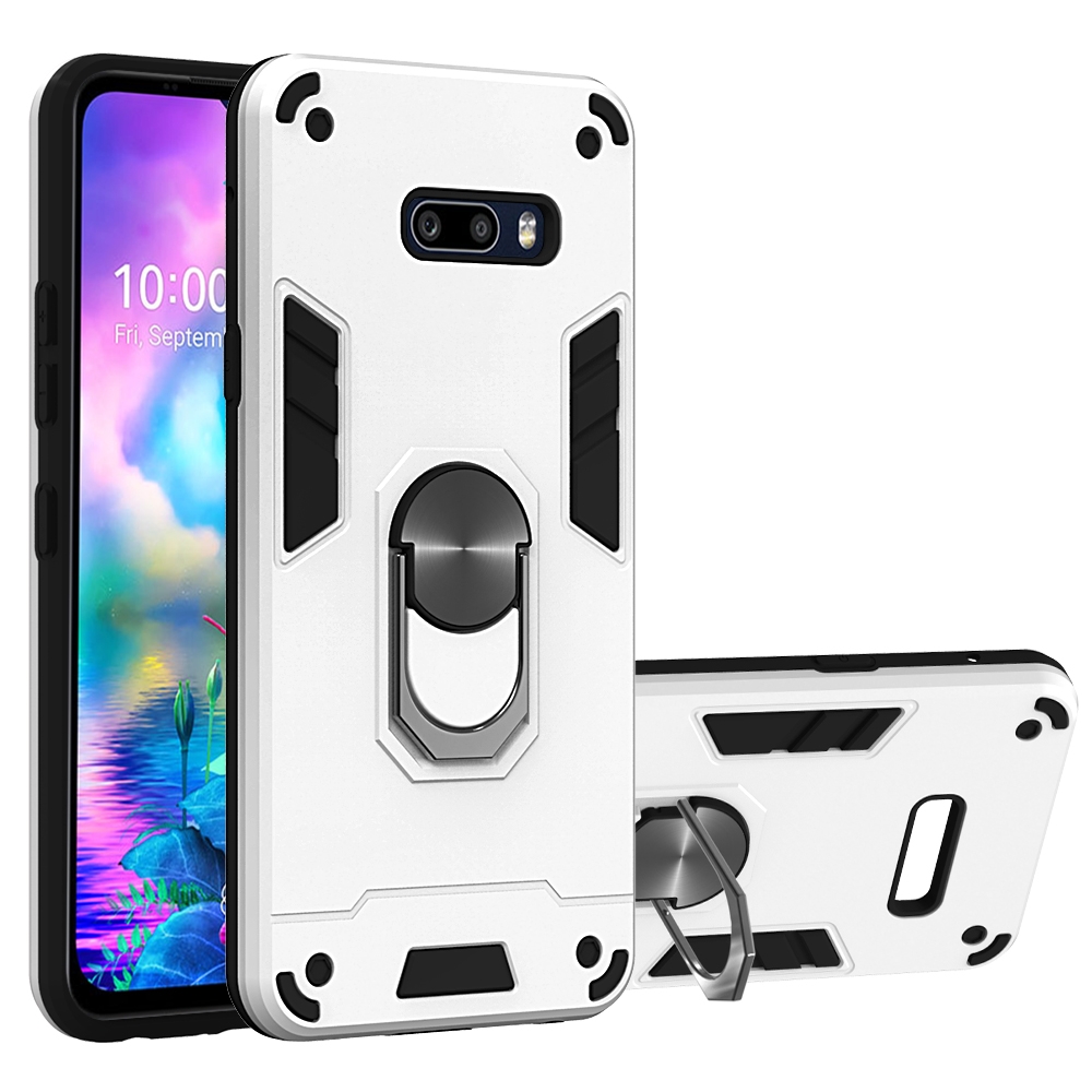 For lg g8x thinq / v50s thinq 2 in 1 armour series pc + tpu protective case with ring holder