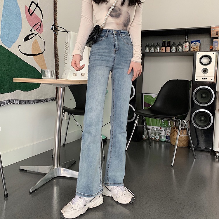 Plus size women's spring wear flared jeans women's high waist and thin dark blue hot girl high street style pants ins