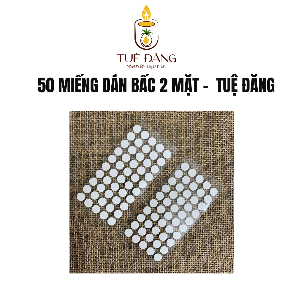 Miếng dán bấc nến, dán tim nến hai mặt siêu dính 50 cái tròn - tuệ đăng