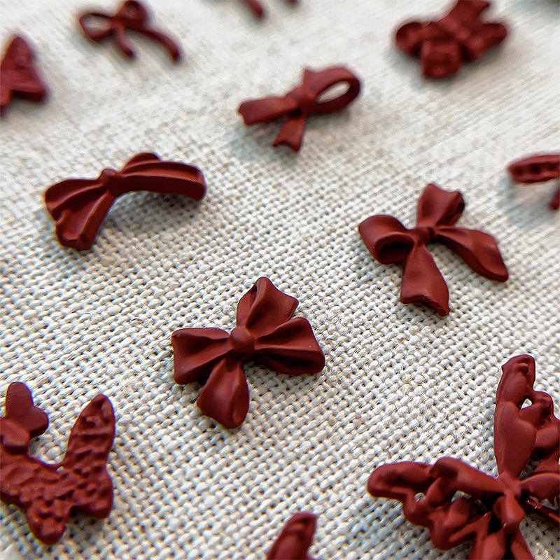 5PCS French Wine Red Ribbon Mini Jelly Bow Resin Nail Art Rhinestones Decorations Manicure Vintage Charms Accessories Salon DIY Yao Store. 