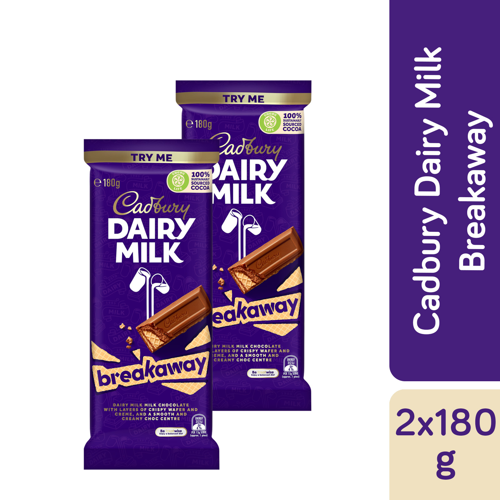 Bundle Of 2 Cadbury Dairy Milk Breakaway 180g Chocolate Bar