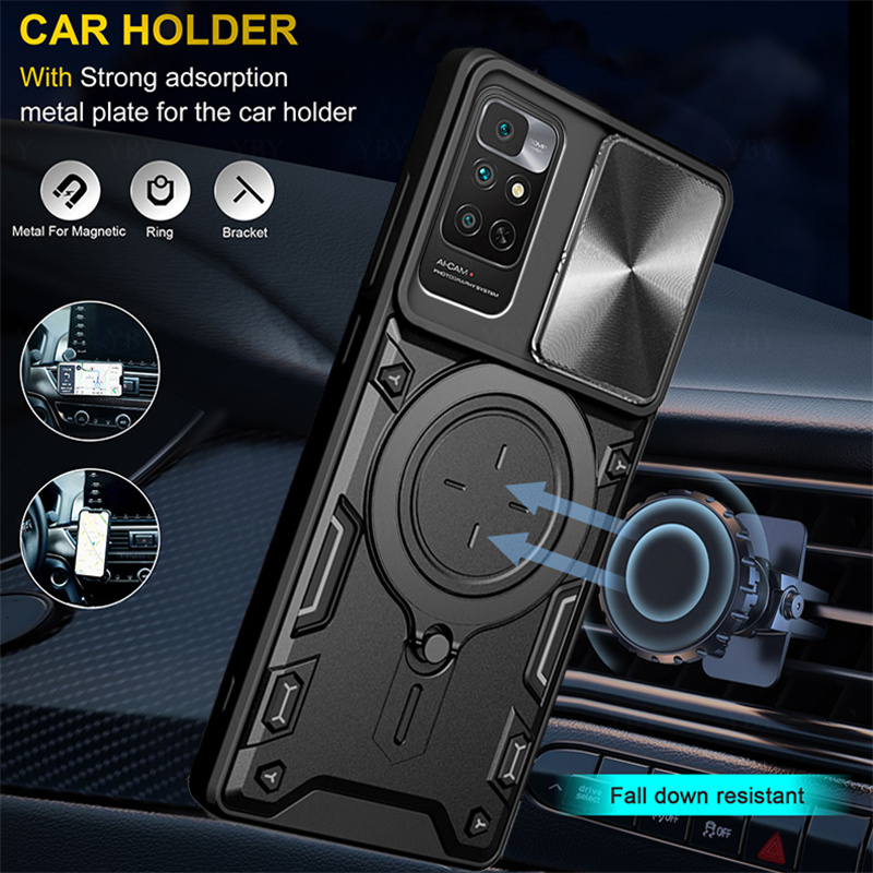 Shockproof Armor Phone Case For Redmi 10 Prime Note 11 Holder Casing Camera Protection Sliding Hard Back Cover New Design