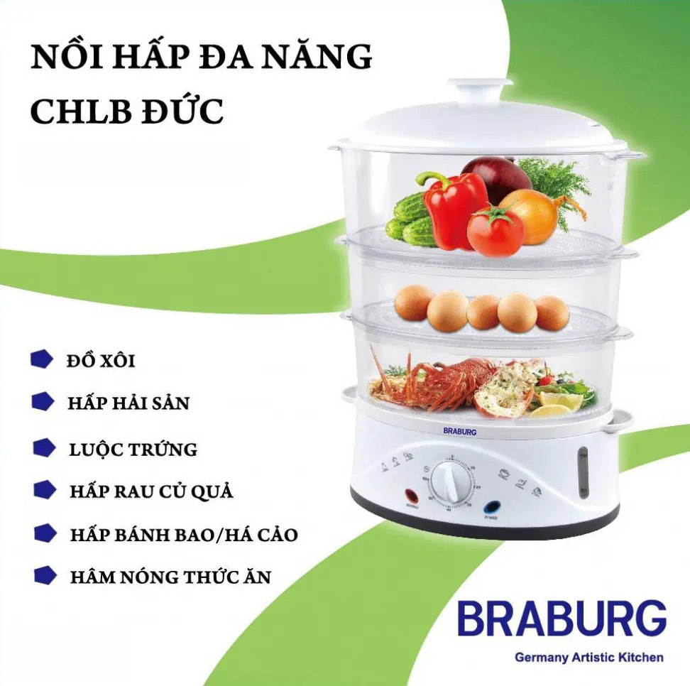 Nồi Hấp Điện Đa Năng 3 Tầng Braburg