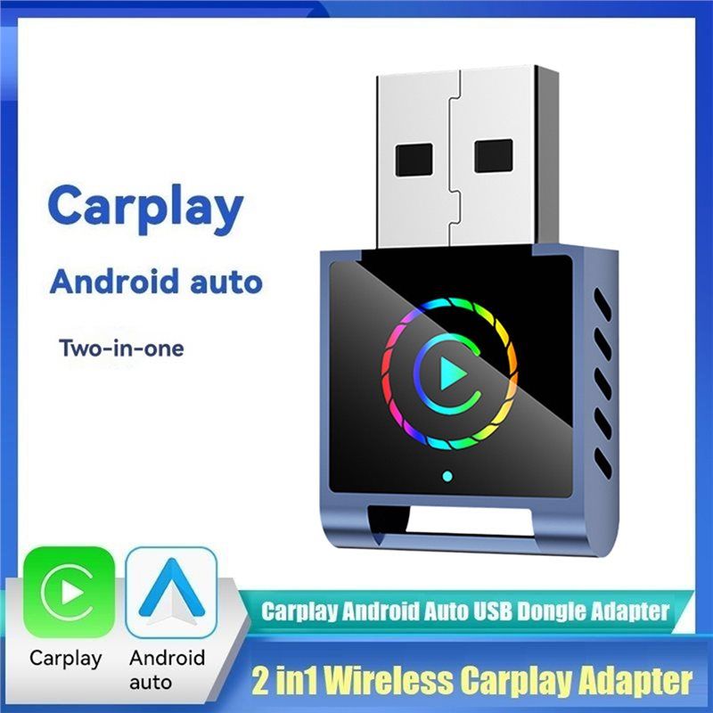 Smart AI Box 2IN1 Wireless CarPlay Android Auto Adapter RGB BT+ WIFI USB Dongle Plug Play Convert Conversion Wired to Wireless.