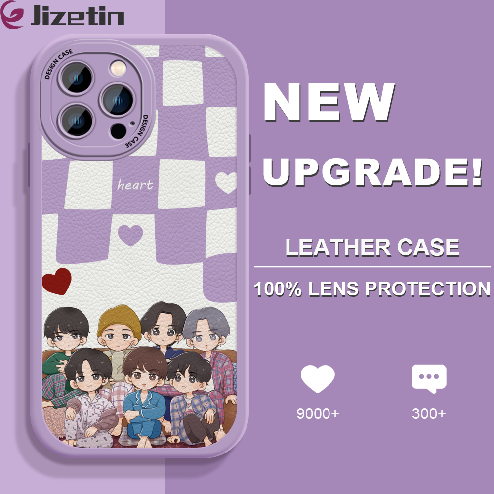 Jizetin leather case for iphone 14 plus iphone 14 iphone 14 pro iphone 14 pro max slim popular korea boy group bts leather back casing pu leather cover phone case