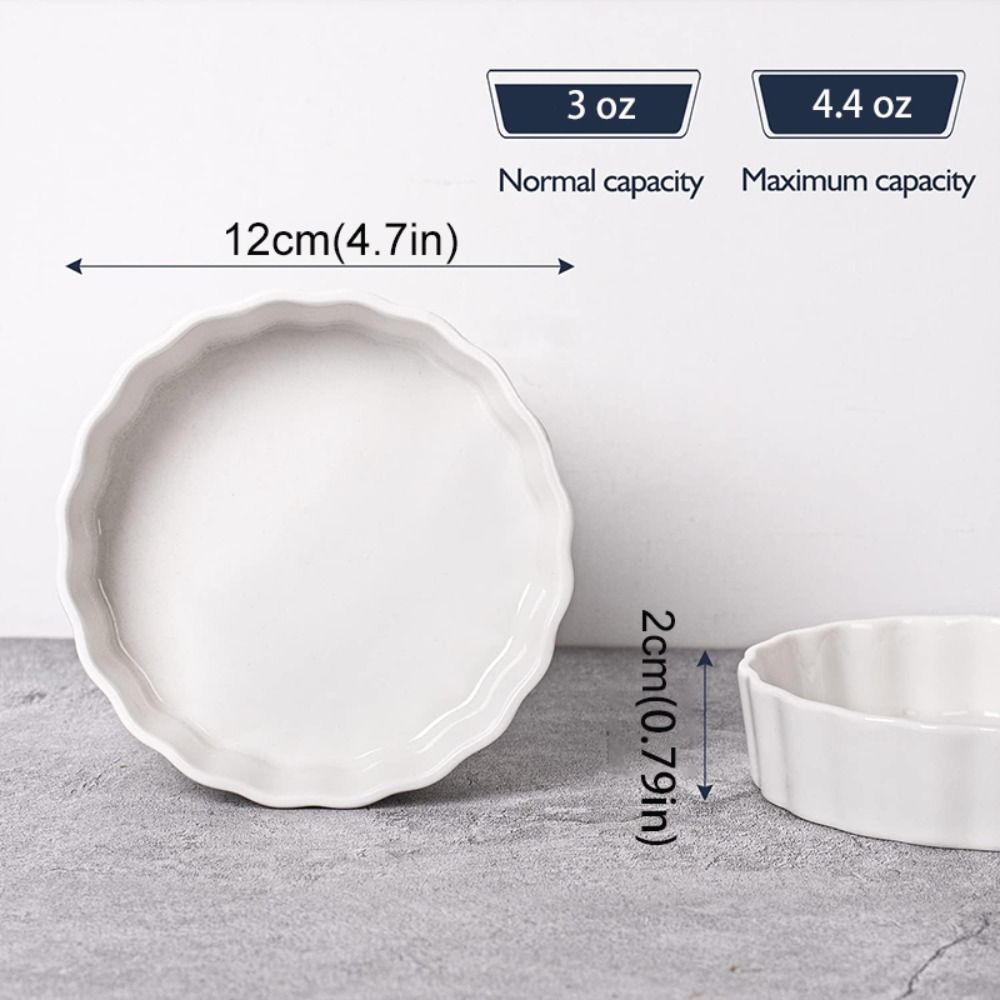 6pcs Individual Serving Ceramic Creme Brulee Ramekins Shallow Round Tart Baking Pan White Pie Baking Tray Pudding.