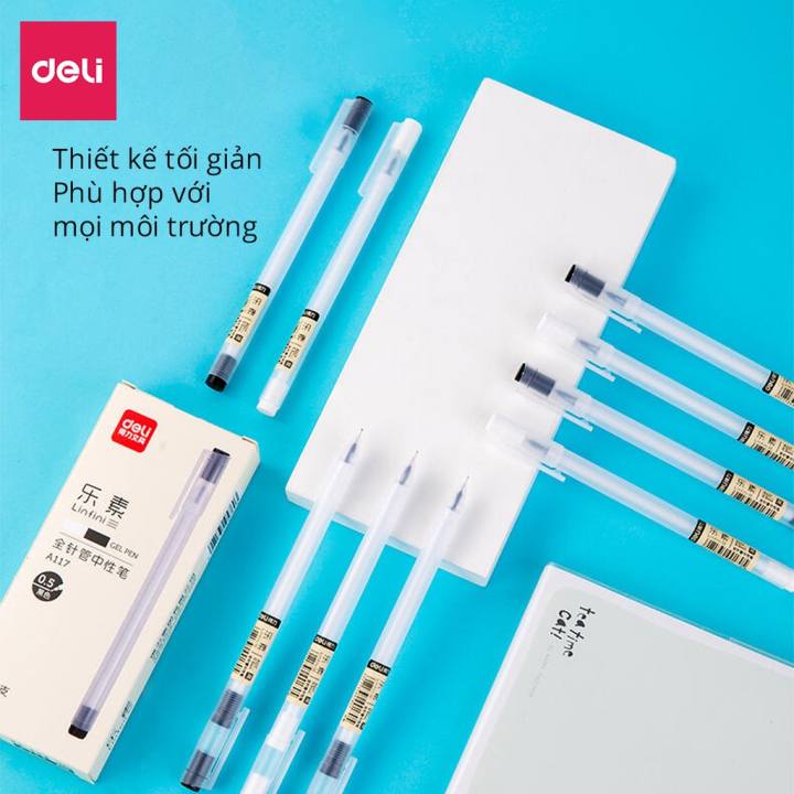 Combo 20 Bút bi nước mực đen Deli bút viết mực gel đen ngòi 0.5mm mực đều nét chữ đẹp phù hợp viết sổ tay ghi chép - A117 - Hình ảnh 3